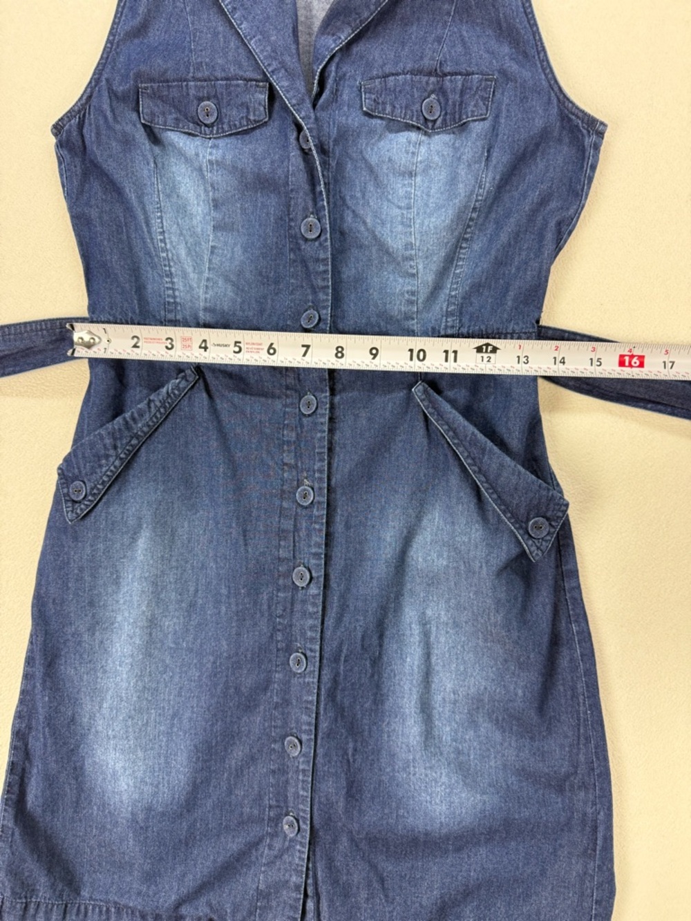 Smart Set Y2K Denim Shirt Dress Button Front Belted Jean Mini 90s Sleeveless - Picture 6 of 8